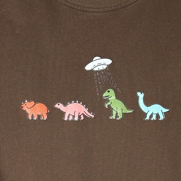 Romwe Doomsday Long Sleeve T Shirt Mens Small Brown UFO Dinosaur Y2K Grunge - Picture 3 of 8